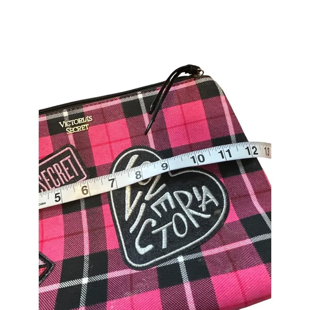 Victoria’s Secret Pink Plaid Makeup Bag Cosmetic Pouch Love Pink Travel Case